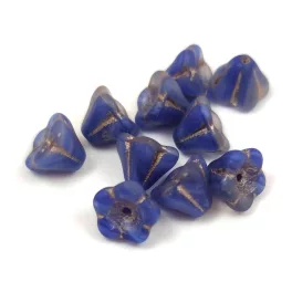   Czech pressed flower bead - Bluebell - Matt Gold Sapphire - 6x8mm