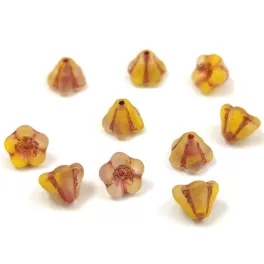   Czech pressed flower bead - Bluebell - Matt Yellow Blend Copper - 6x8mm