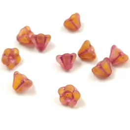   Czech pressed flower bead - Bluebell - Matt Yellow Blend Violet - 6x8mm