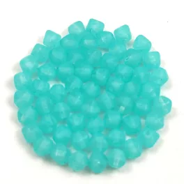   Czech Pressed Bicone Glass Bead - Crystal Matt Dyed Turquoise Green  - 4mm