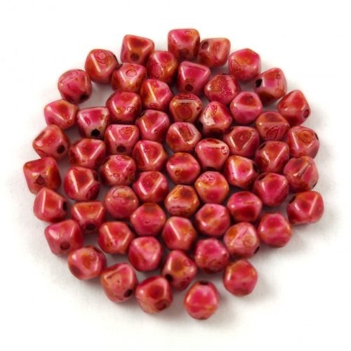 Czech glass bead - Bicone - 4mm - Chalk Spotted Fuchsia Luster