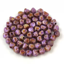 Czech glass bead - Bicone - 4mm - Chalk Spotted Dark Violet