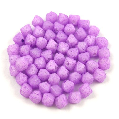 Cseh préselt üveg gyöngy - Bicone - 4mm - Alabaster Matt Milky Purple