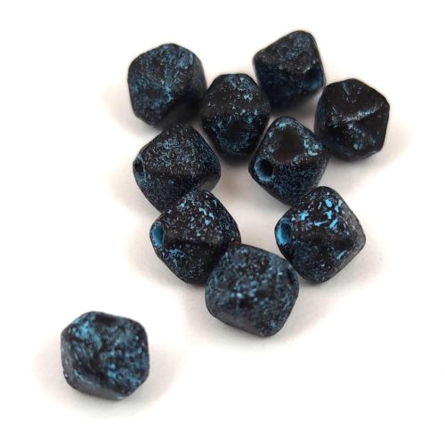 Czech glass bead - Bicone - 6mm - Jet Etched Blue