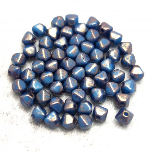 Cseh préselt üveg gyöngy - Bicone - 4mm - Turquoise Blue Bronze