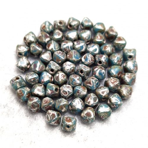 Czech glass bead - Bicone - 4mm - Turquoise Blue Picasso