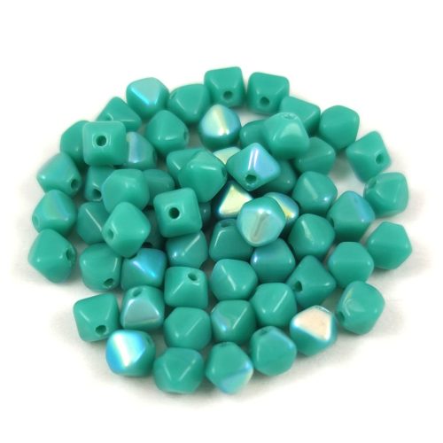 Cseh préselt üveg gyöngy - Bicone - 4mm - Turquoise Green AB