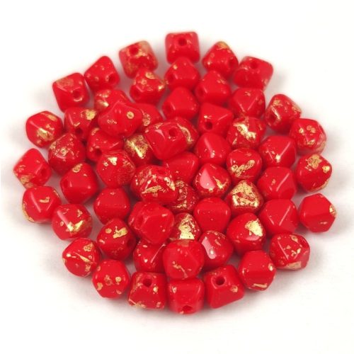 Czech glass bead - Bicone - 4mm - Red  Gold Patina