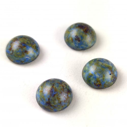 Czech Glass Cabochon - Alabaster Brown Blue Luster - 12mm