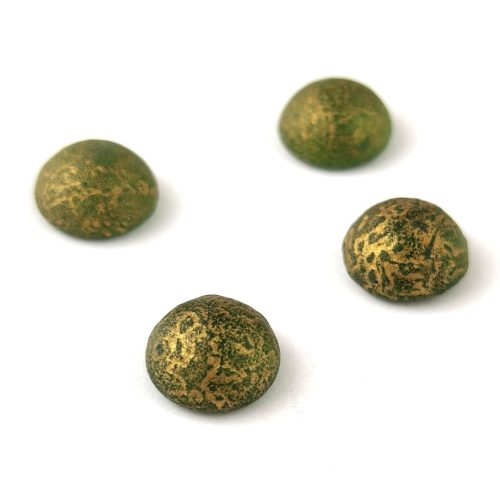 Czech Glass Cabochon - Emerald Etched Gold - 12mm