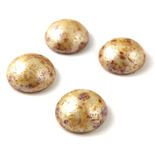 Czech Glass Cabochon - Alabaster Brown Cream Luster - 14mm