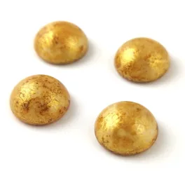 Cseh üveg kaboson - Alabaster Gold Luster - 14mm