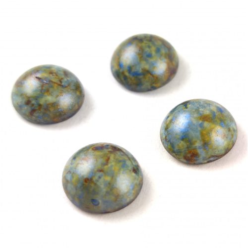 Czech Glass Cabochon - Alabaster Blue Brown Luster - 14mm