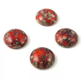Czech Glass Cabochon - Coral Red Bronze Picasso - 18mm