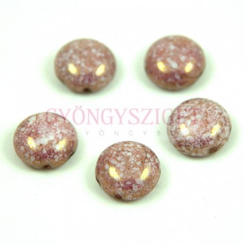 Candy - Czech 2 Hole Pressed Glass Bead - Alabaster Alabaster Purple Bronze Luster - 12mm