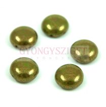   Candy - Cseh préselt kétlyukú gyöngy - Green Pea Bronze Luster - 12mm