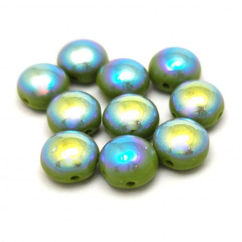 Candy - Czech Pressed Glass Bead - Green AB - 8mm