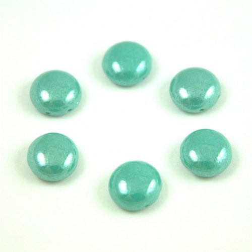 Candy - Cseh préselt kétlyukú gyöngy - Turquoise Green Luster - 12mm