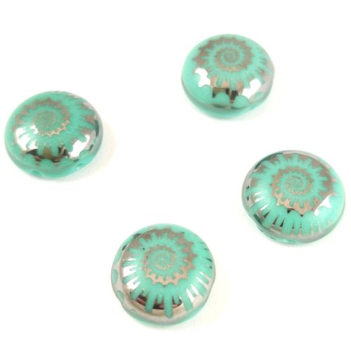 Candy - Cseh préselt kétlyukú gyöngy - Turquoise Green Chrome - 12mm