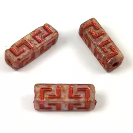   Kelta oszlop - hosszában fúrt cseh üveg gyöngy - Pink Luster White Copper - 15x5mm