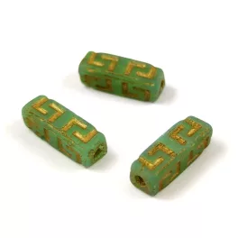   Kelta oszlop - hosszában fúrt cseh üveg gyöngy - Matt Mint Gold - 15x5mm
