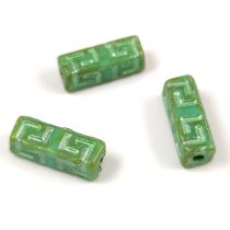   Kelta oszlop - hosszában fúrt cseh üveg gyöngy - Turquoise Green Picasso Mint - 15x5mm