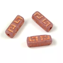   Kelta oszlop - hosszában fúrt cseh üveg gyöngy - Pink Matt Copper - 15x5mm