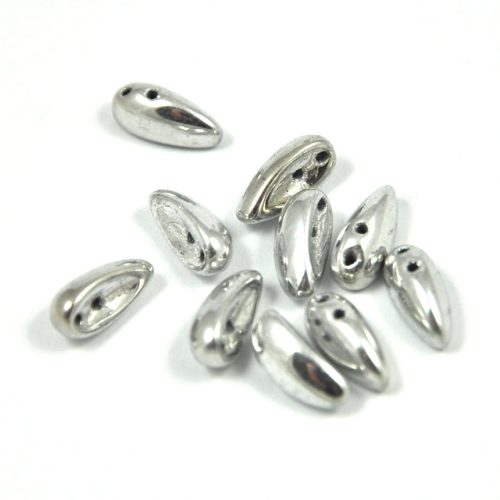 Chilli - Czech 2 Hole Glass Bead - silver - 4x11mm