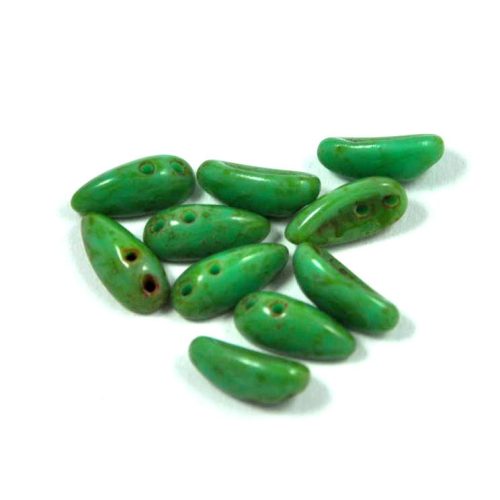 Chilli - cseh préselt kétlyukú gyöngy - turquoise green picasso - 4x11mm