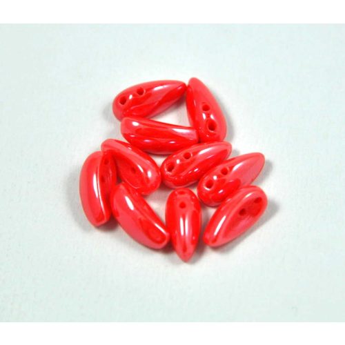 Chilli - cseh préselt kétlyukú gyöngy - Opaque Red Luster - 4x11mm