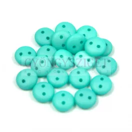   Cseh préselt kétlyukú lencse gyöngy - Silk Satin Turquoise Green -6mm