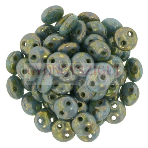 CzechMates 2 Hole Lentil Czech Glass Bead - opaque turquoise bronze picasso - 6mm