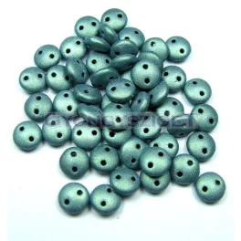   Cseh préselt kétlyukú lencse gyöngy - Matte Metallic Light Green -6mm