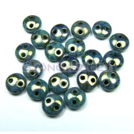   Cseh préselt kétlyukú lencse gyöngy - Turquoise Bronze Picasso -6mm
