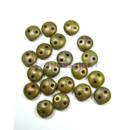   Cseh préselt kétlyukú lencse gyöngy - Green Copper Picasso -6mm