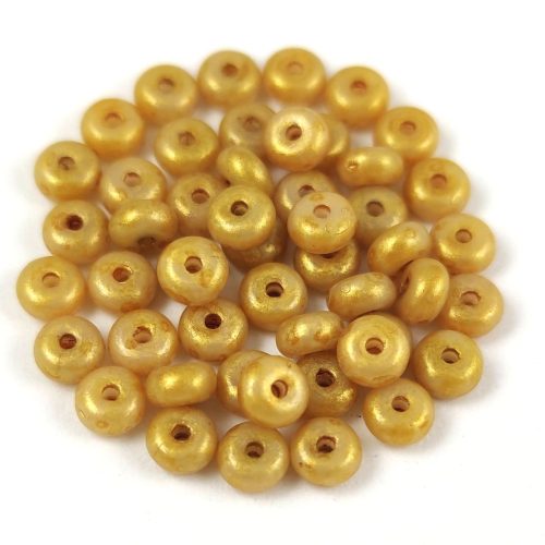 Czech pressed rondelle bead - Alabaster Gold Luster - 2.5 x 4 mm