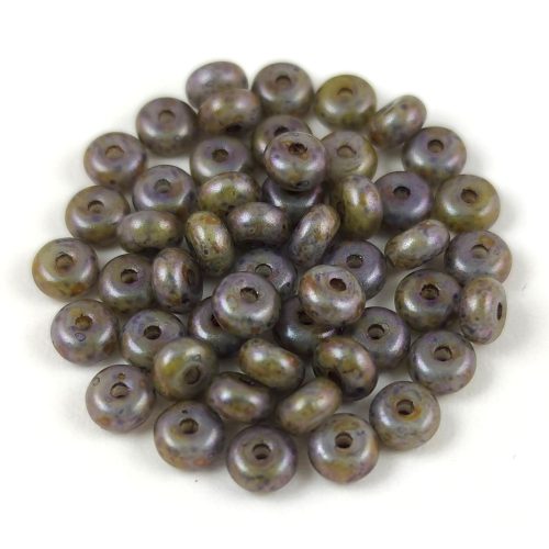 Czech pressed rondelle bead - Alabaster Violet Brown Luster - 2.5 x 4 mm