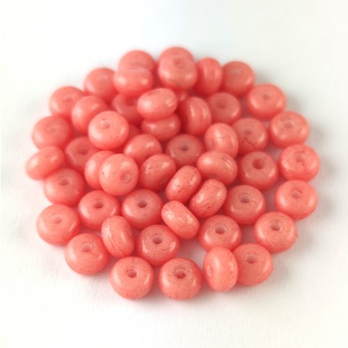Czech pressed rondelle bead - Alabaster Salmon - 2.5 x 4 mm