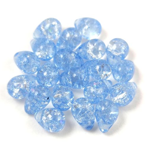 Drop - Czech Pressed Glass Bead - Cracked Light Sapphire - 5x7mm