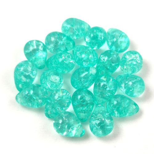 Drop - Czech Pressed Glass Bead - Cracked Green Turquoise - 5x7mm