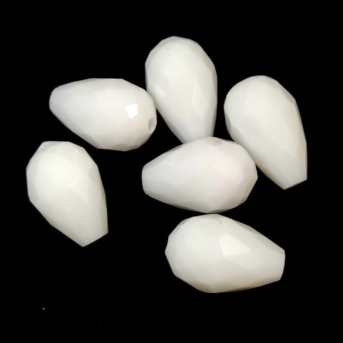 Firepolished Faceted Glass Bead - Teardrop - 15x10mm - White