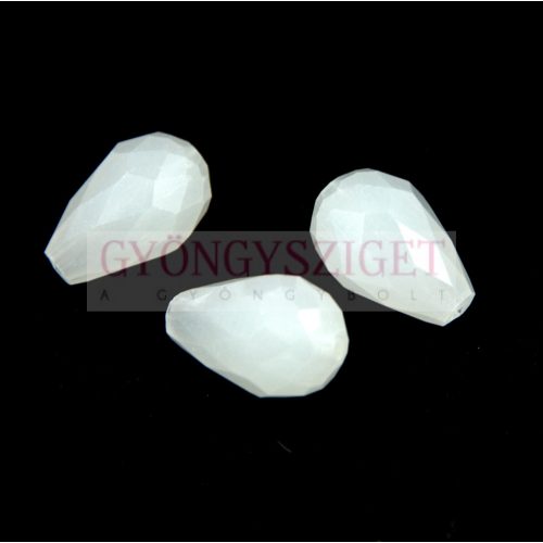 Firepolished Faceted Glass Bead - Teardrop - 15x10mm - Opal White