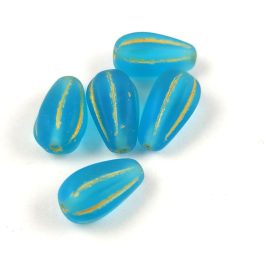 Drop Melon bead - Matt Aqua Gold - 13x8mm