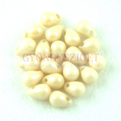 Drop - Czech Pressed Glass Bead - Alabaster Cream Luster - 4x6mm
