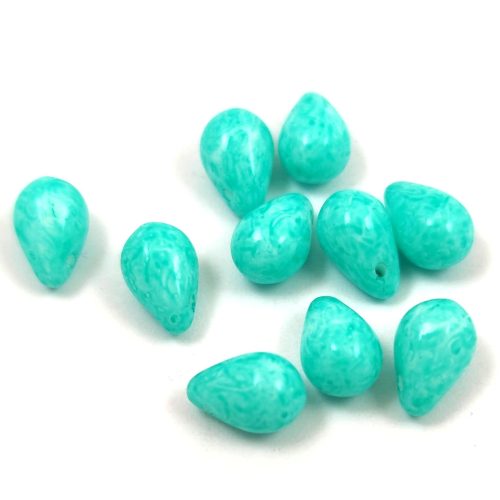 Drop - Czech Pressed Glass Bead - Milky Green Turquoise - 6x9mm