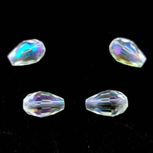 Firepolished Faceted Glass Bead - Teardrop - 12x8mm - Crystal AB