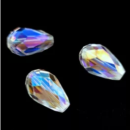   Firepolished Faceted Glass Bead - Teardrop - 19x12mm - Cyrstal AB