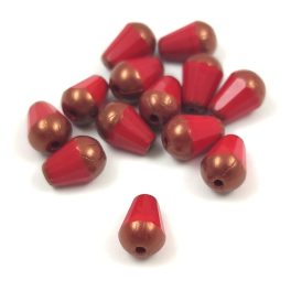   Teardrop - Czech Firepolished Faceted Glass Bead - 8x6mm - Red Bronz