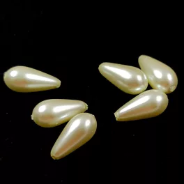   Oriental Pressed Glass Bead - Teardrop - 16x8mm - Cream White Pearl