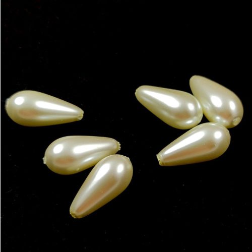 Oriental Pressed Glass Bead - Teardrop - 16x8mm - Cream White Pearl